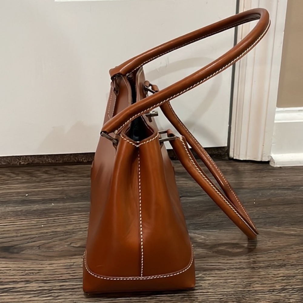 Lamberston Truex Cognac Leather Handbag, Vintage - Picture 5 of 15